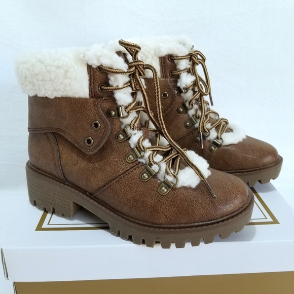 NWT Unionbay Brown Sherpa Ankle Boots Lace_up - Picture 5 of 9